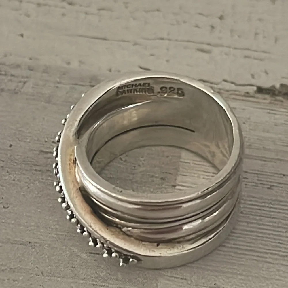 Michael Dawkins Sterling Silver Caviar Cross Over Ring